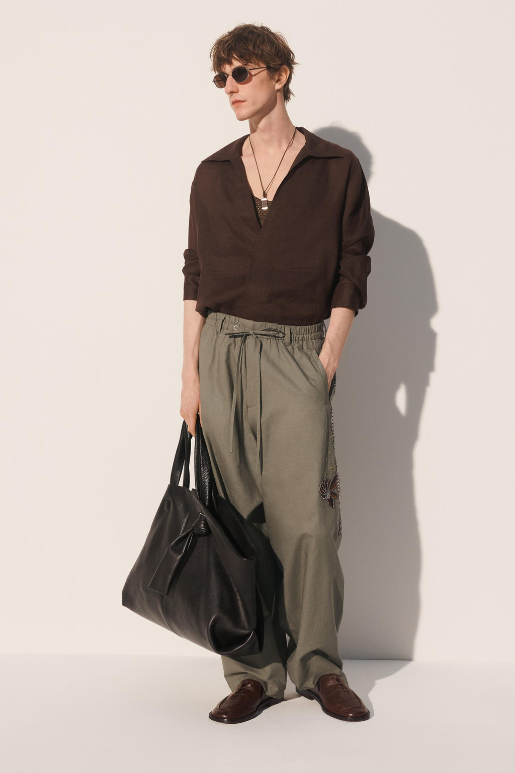 PANTAL?N LINO - ALGOD?N BORDADOS CONTRASTE / Verde / Azul