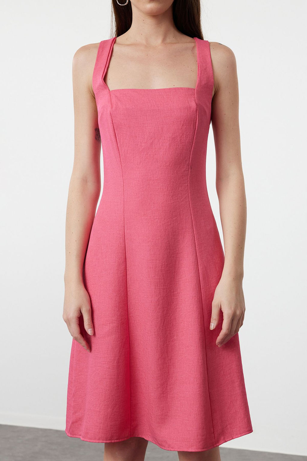 Fusya A-Kesim Kare Yaka Mini Dokuma Elbise TWOSS23EL01549