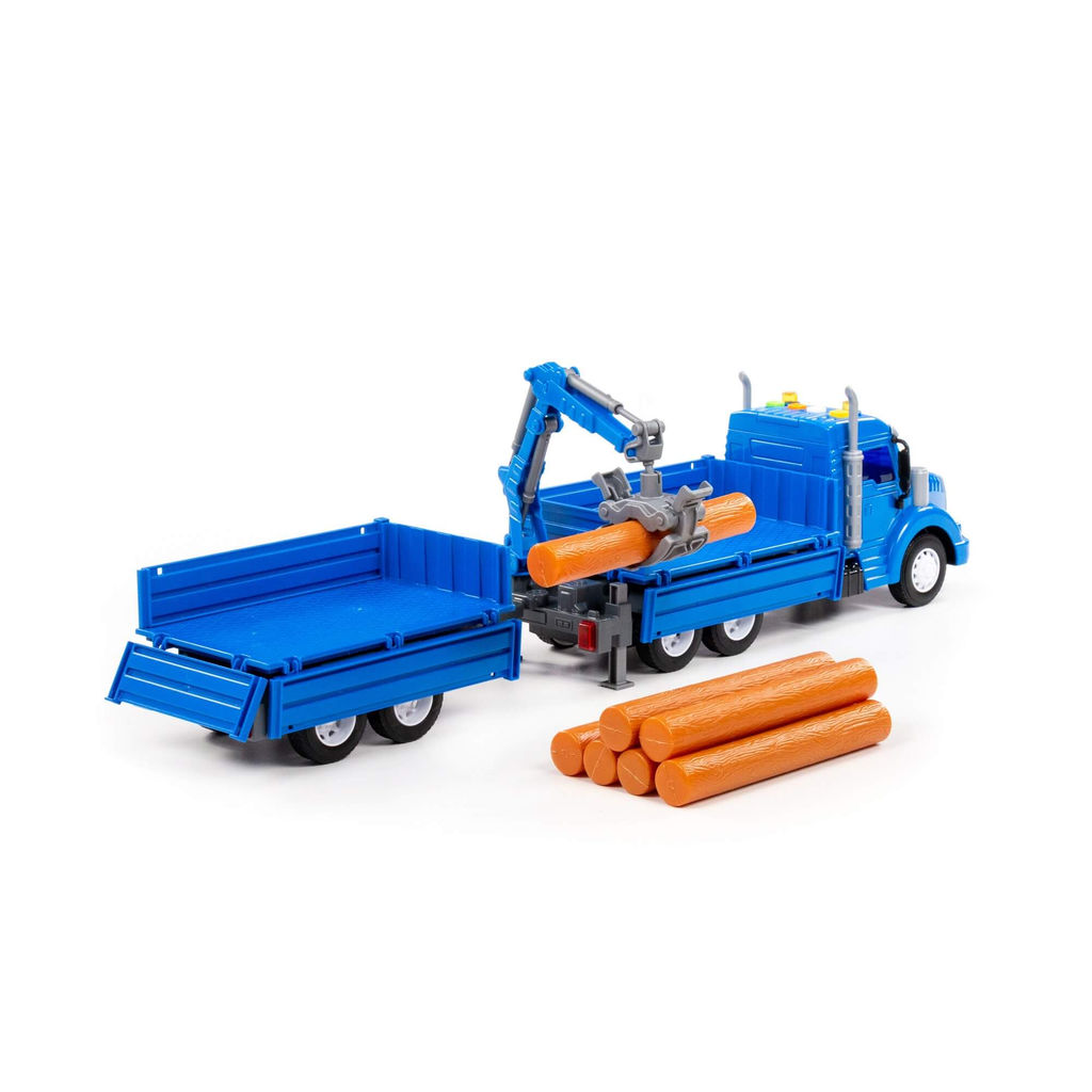 Профи, автомобиль бортовой с манипулятором и прицепом инерционный (со светом и звуком) (синий) (в коробке) - Полесье фото 5