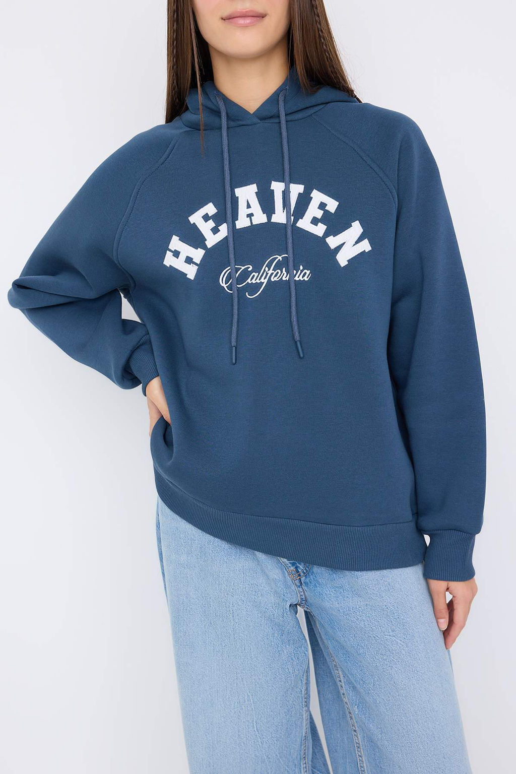 Teen Petrol Slogan Nak?sl? Oversize/Genis Kal?p Kapusonlu Orme Sweatshirt TWOAW26SW00175