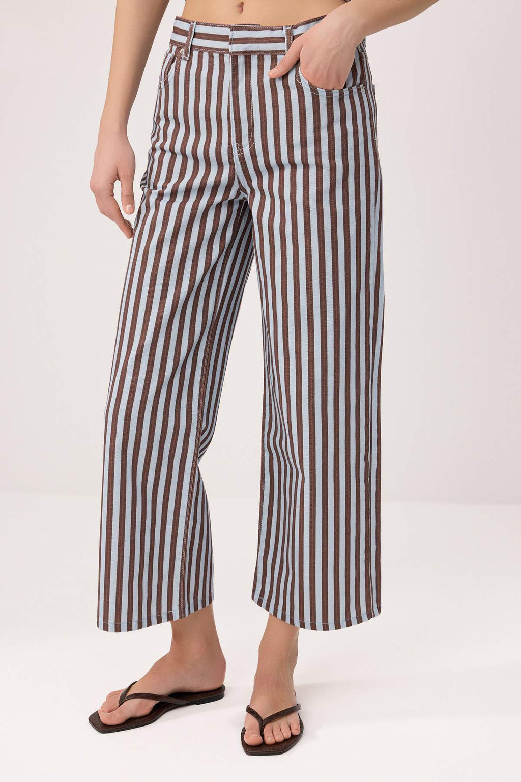 Cok Renkli Yuksek Bel Wideleg %100 Pamuklu Cizgili Jeans TWOSS26JE00228 - Trendyolmilla фото 4