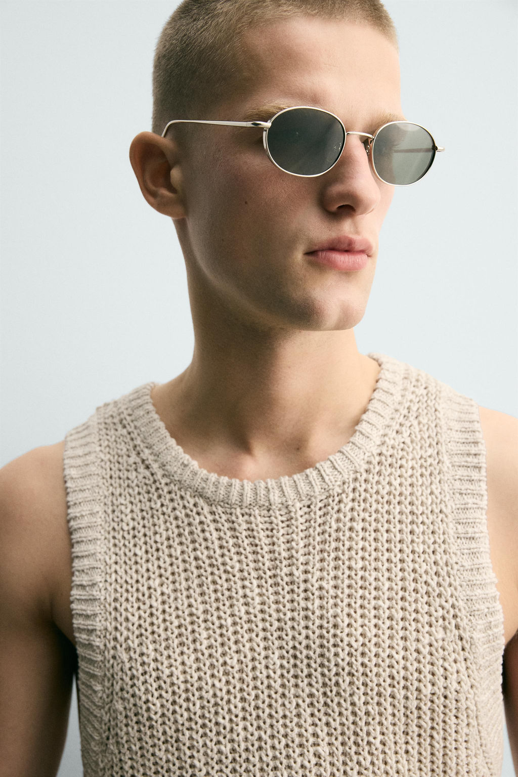 CAMISETA TANK ESTRUCTURA PUNTO ALGOD?N - LINO / Beige claro