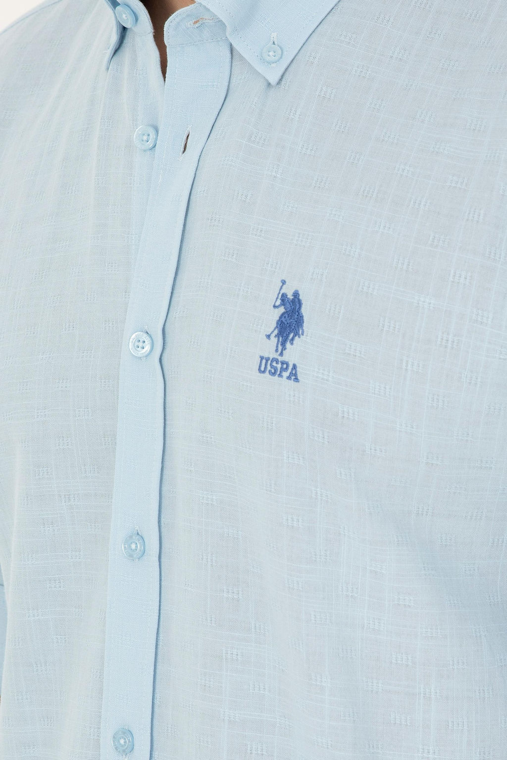 Рубашка U.S. Polo Assn с длинным рукавом голубая хлопок  фото 7