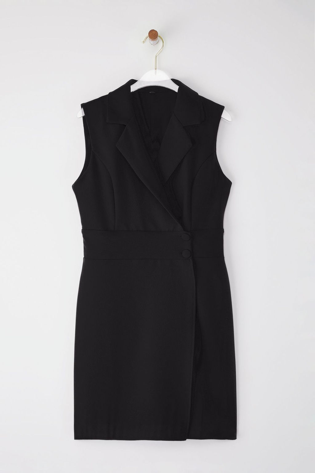 TRENDYOLMILLA Siyah Ceket Yaka Dugmeli Mini Dokuma Elbise TWOSS25EL00625 фото 5