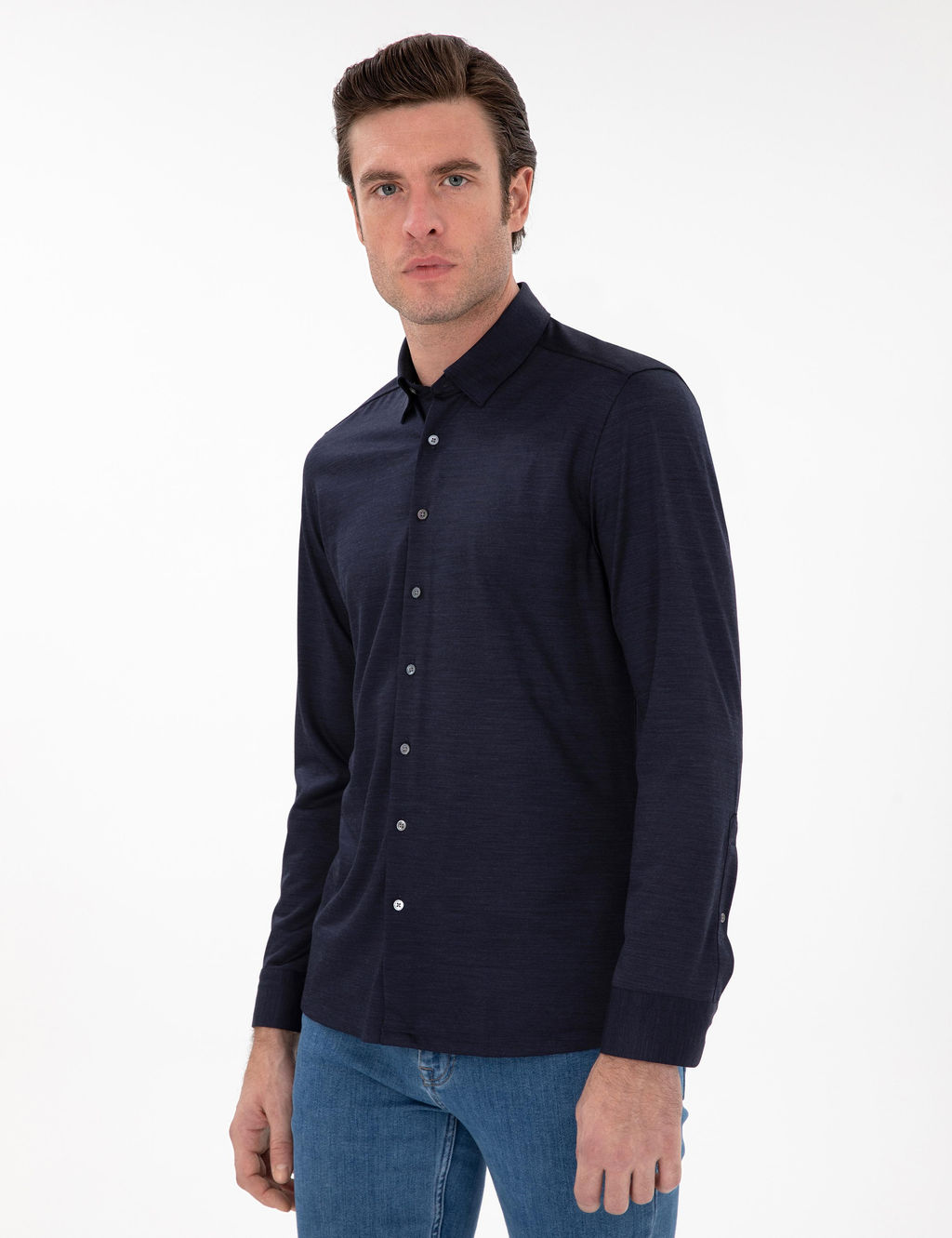Безусловная рубашка с длинным рукавом с темно -синим - Cacharel фото 3