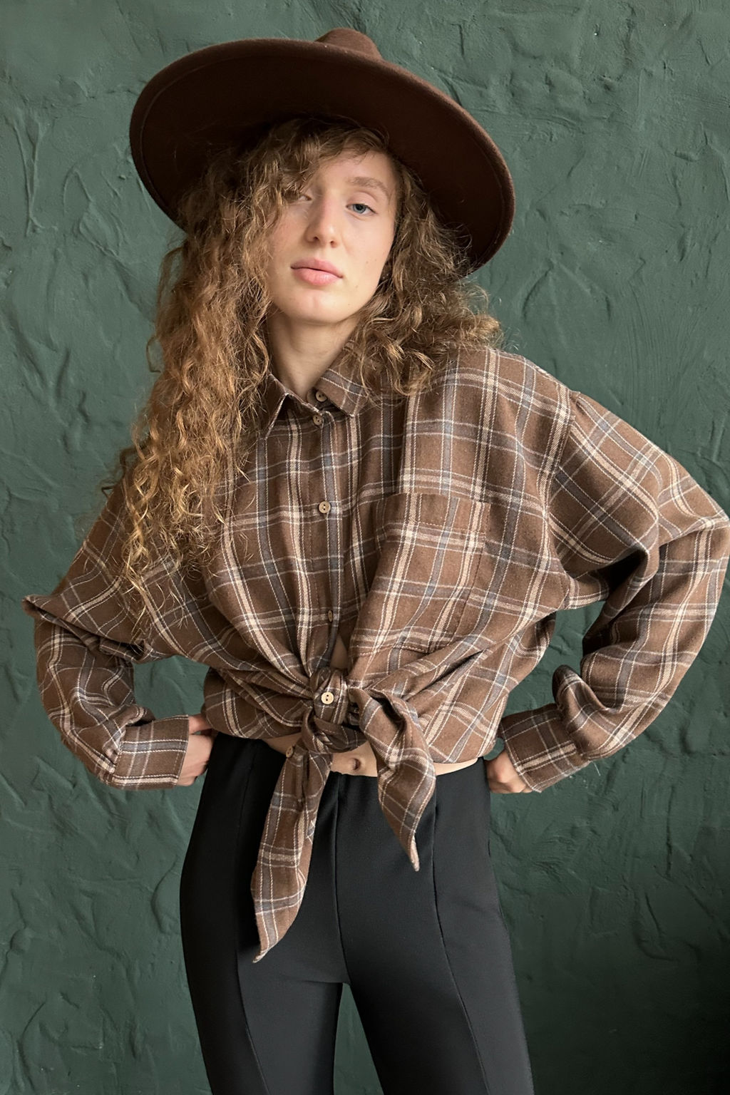 Рубашка женская HUG077/13/Коричневый, бежевый