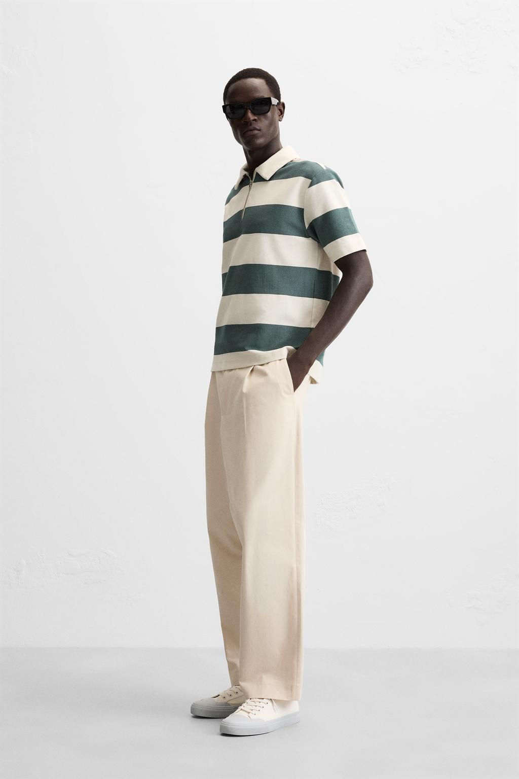 TEXTURED WEAVE POLO SHIRT WITH ZIP - Zara фото 5
