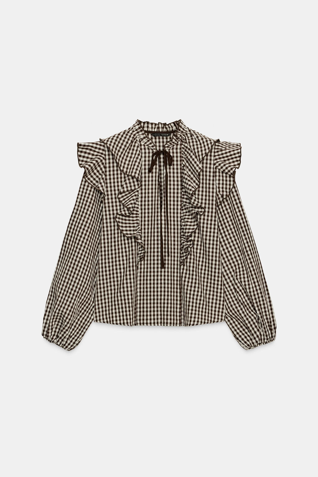 RUFFLED GINGHAM BLOUSE - Zara фото 8