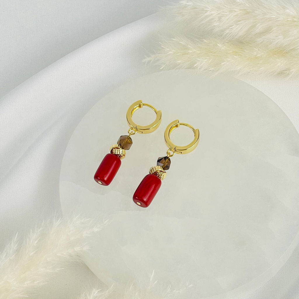 Серьги из Коралла и Раухтопаза - Радуга самоцветов фото 2