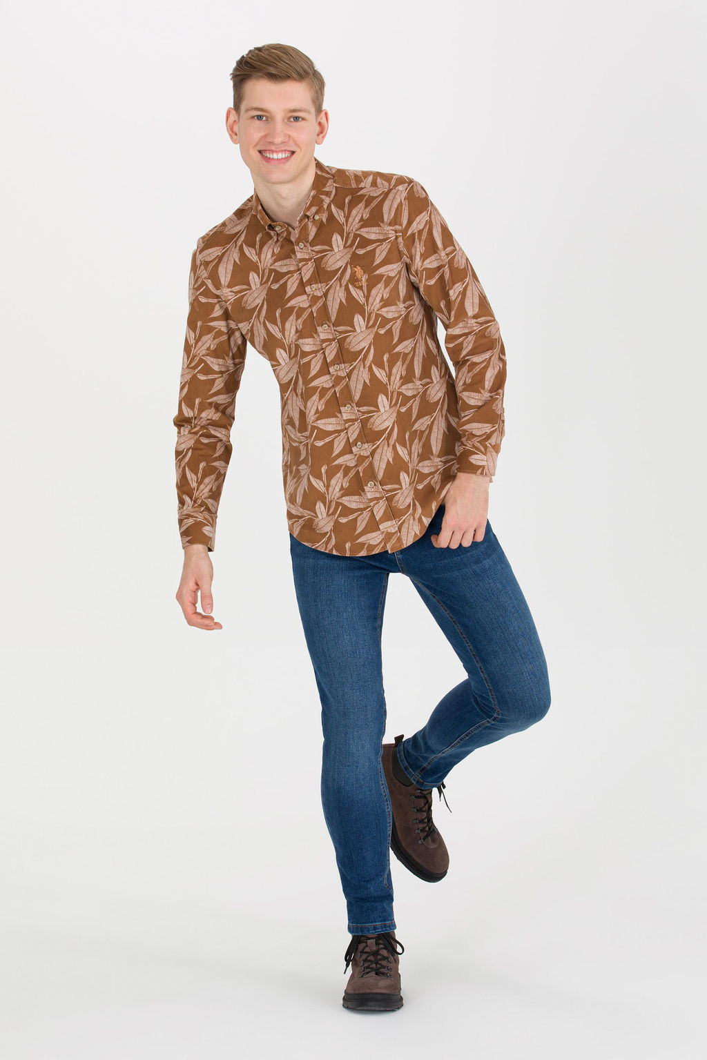 U. S. Polo Assn Мужская рубашка светло-коричневого цвета с длинным рукавом - U.s. polo assn фото 2