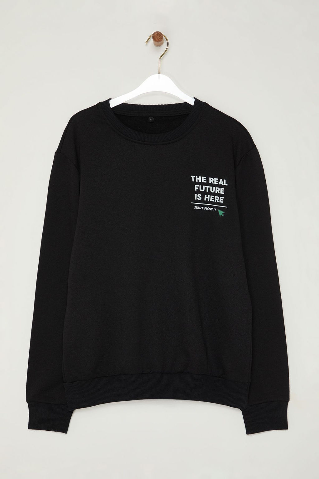 TRENDYOL MAN Siyah Regular/Normal Kesim Bisiklet Yaka Yaz? Bask?l? Ici Polarl? Sweatshirt TMNAW25SW00179 - Trendyolmilla фото 6