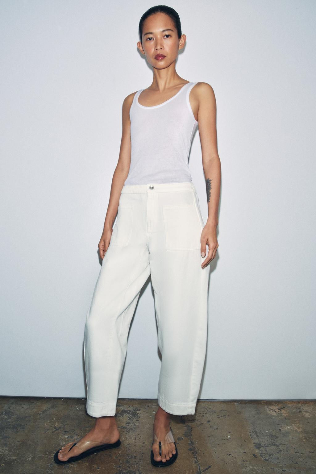 PANTAL?N DENIM BARREL BOLSILLOS ZW COLLECTION / Blanco - Zara фото 14