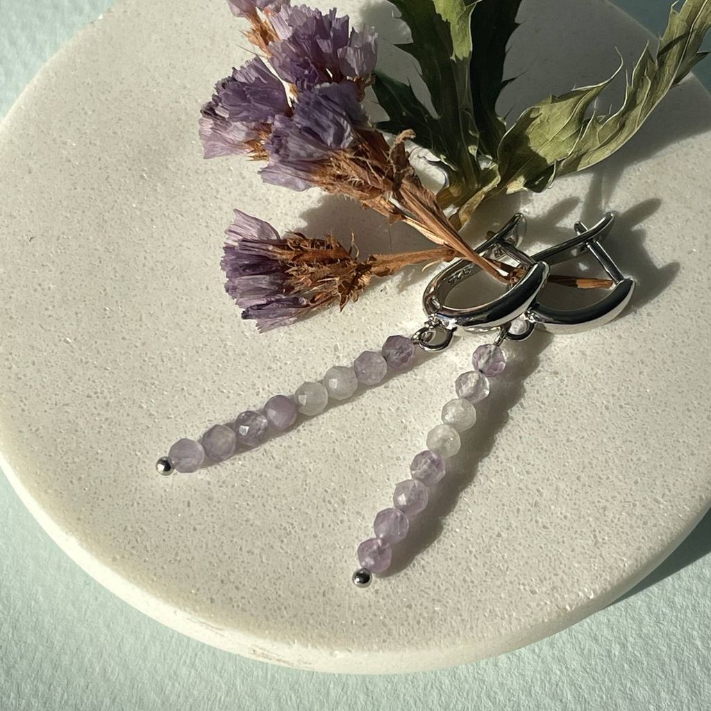 Серьги длинные из лавандового Аметиста