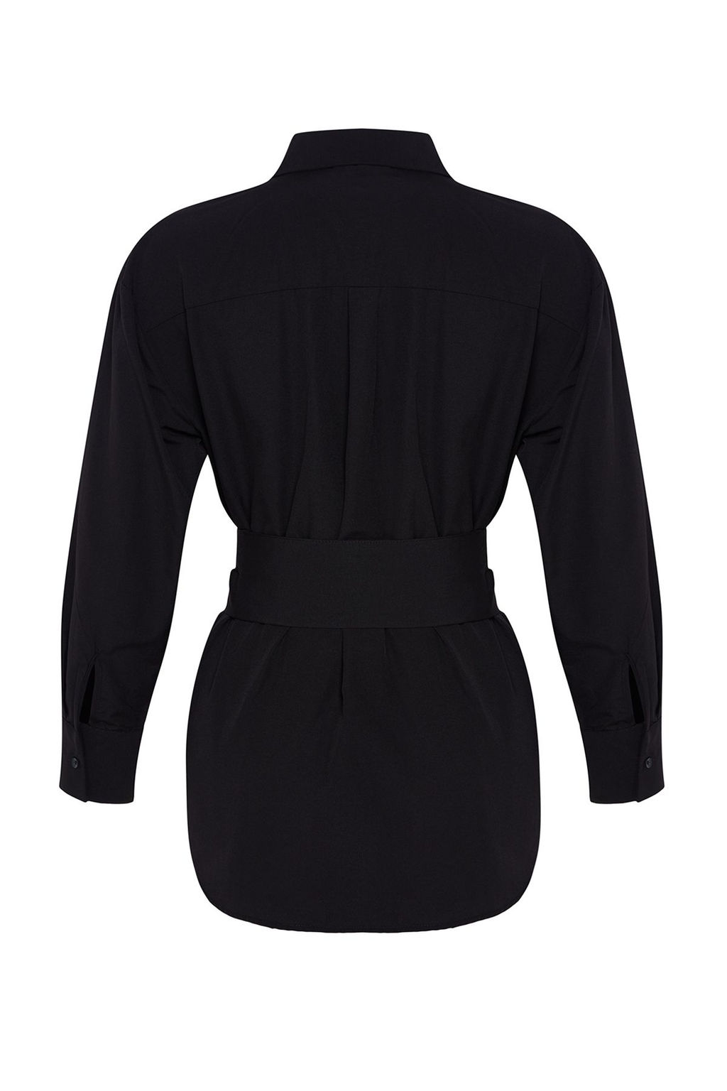 TRENDYOLMILLA Siyah Belde Kemer Detayl? Oversize Genis Kal?p Dokuma Gomlek TWOAW25GO00025  фото 7