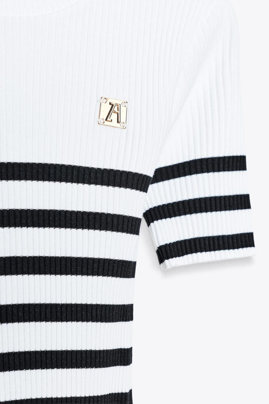 ZARA STRIPED BROOCH T-SHIRT  фото 6