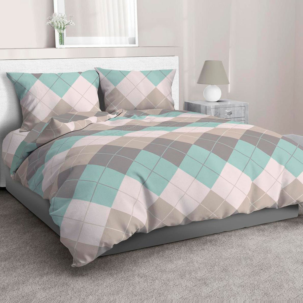 Комплект постельного белья Семейный, перкаль (Клетка Паддингтон, мятная)