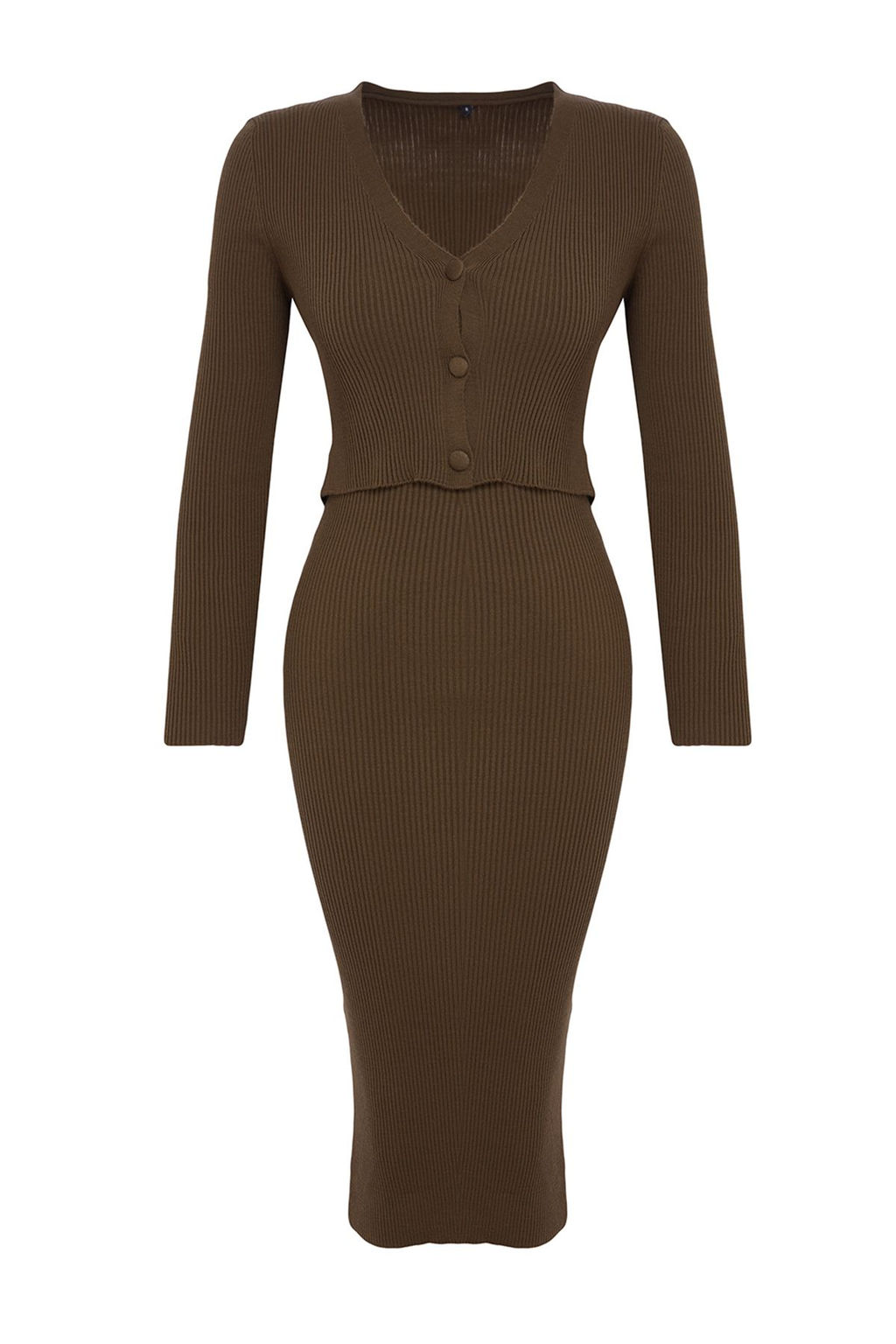 TRENDYOLMILLA Pembe Vucuda Oturan Midi Triko H?rka Elbise Tak?m TWOSS21EL0208 фото 54