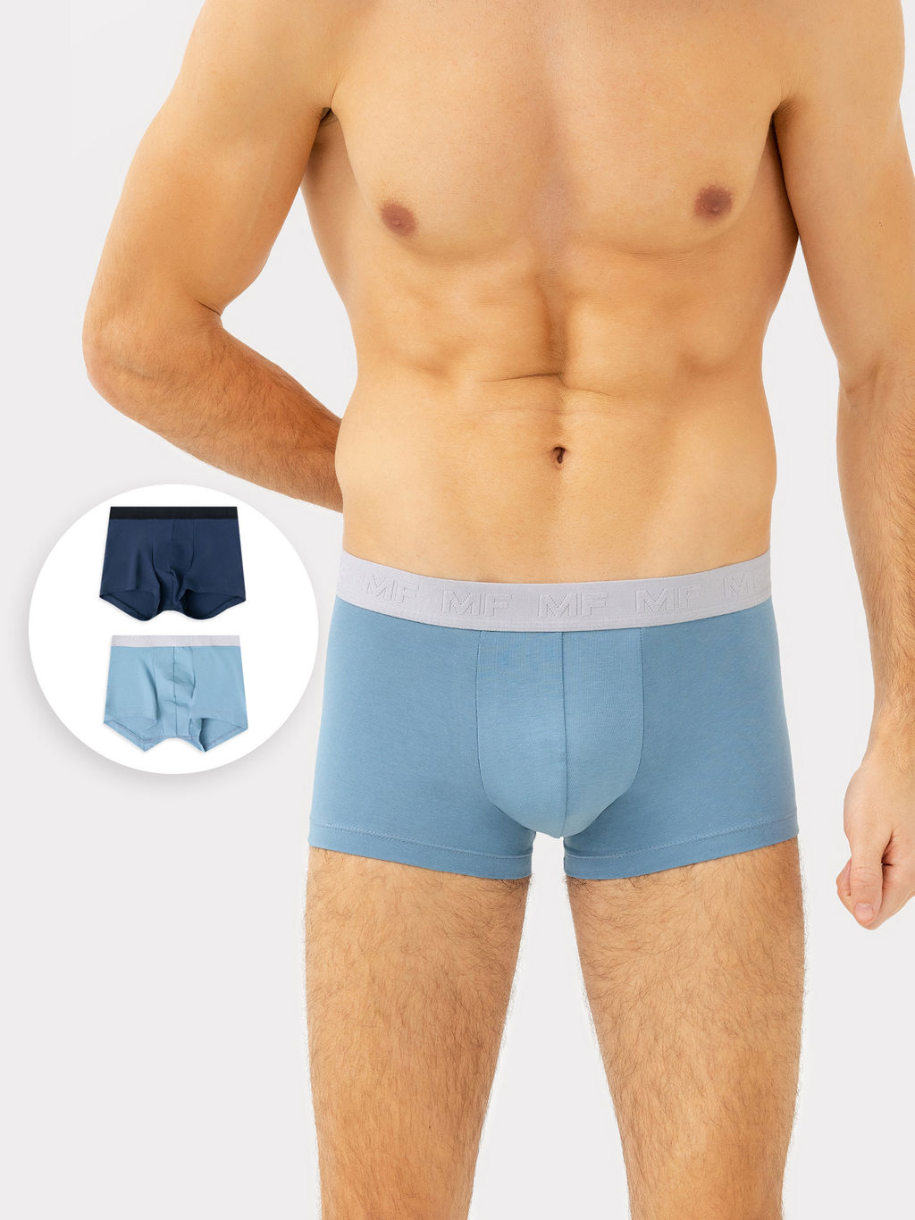 Трусы мужские боксеры мультипак (2 шт.) в темно-синих и голубых цветах туманно -голубой +т.синий 411215-2