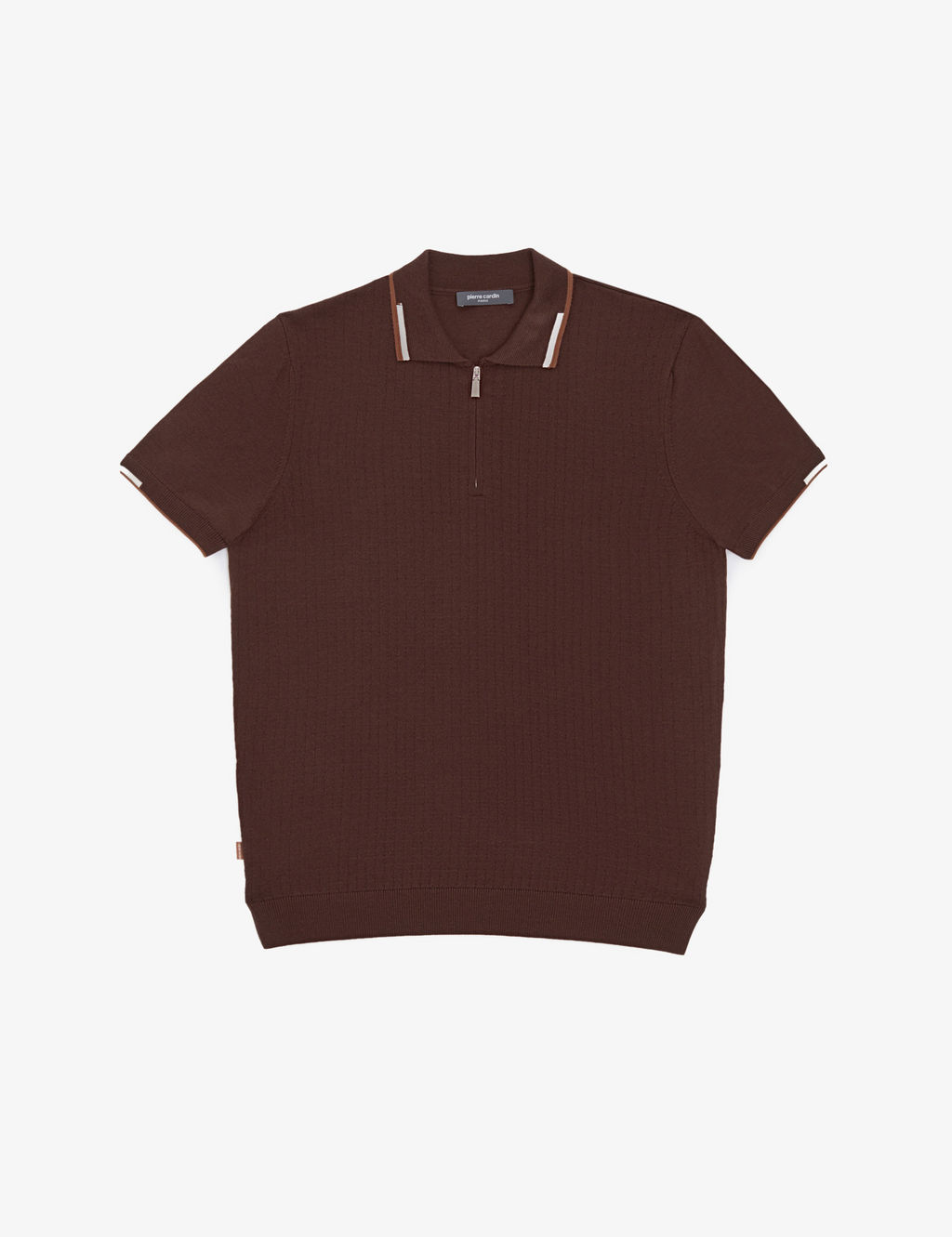 Kahverengi Slim Fit Polo Yaka Fermuarl_ Triko Ti__rt