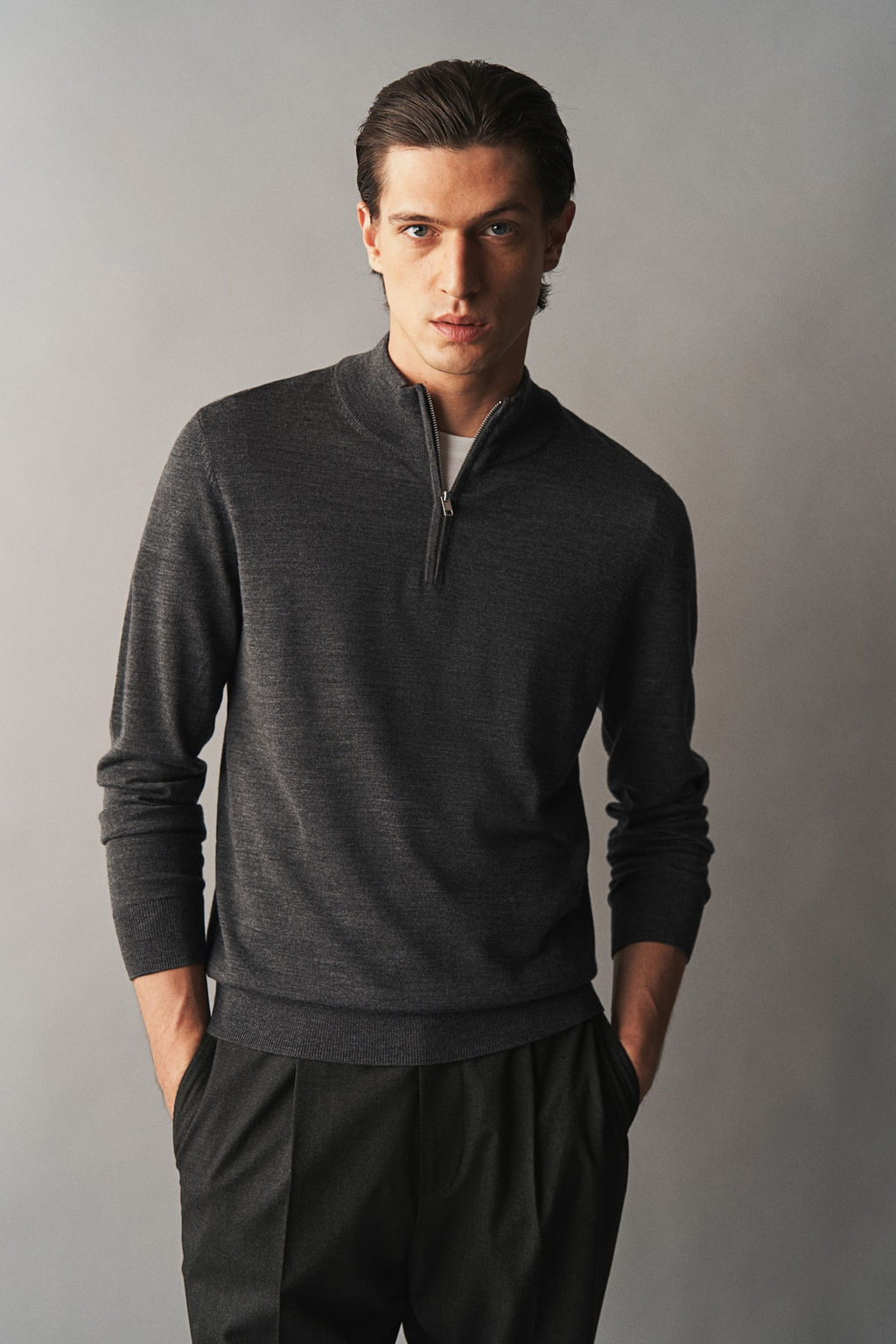 Jersey en lana merino con cremallera Slim Fit