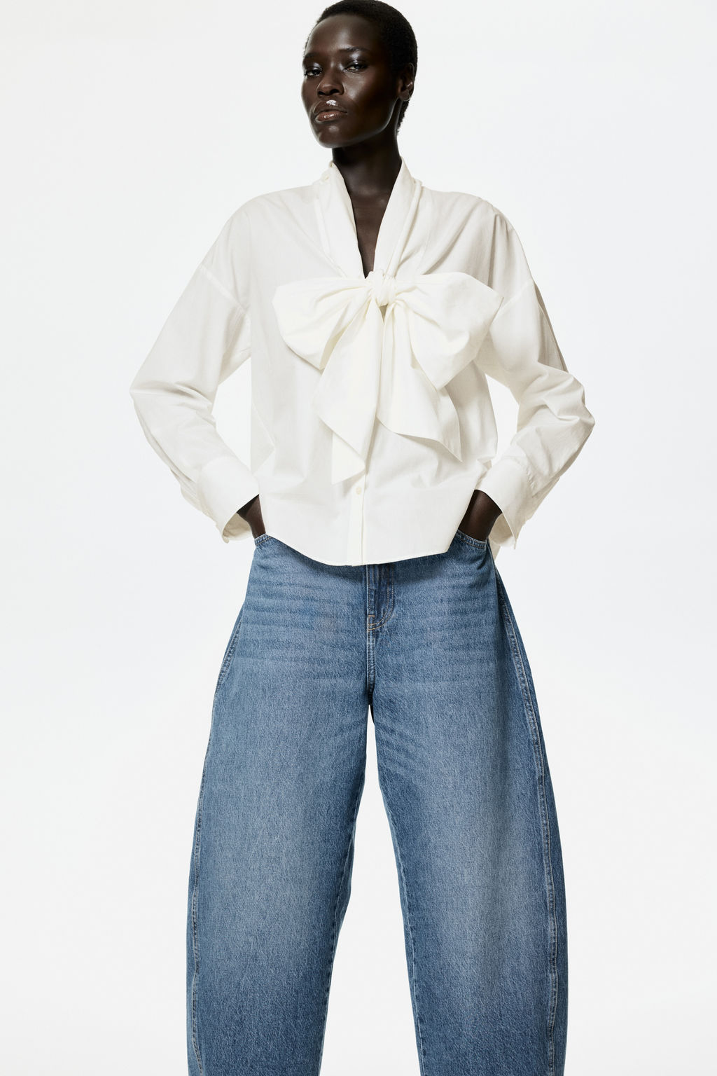 Camisa de popelina con cierre de lazada - H&m фото 7