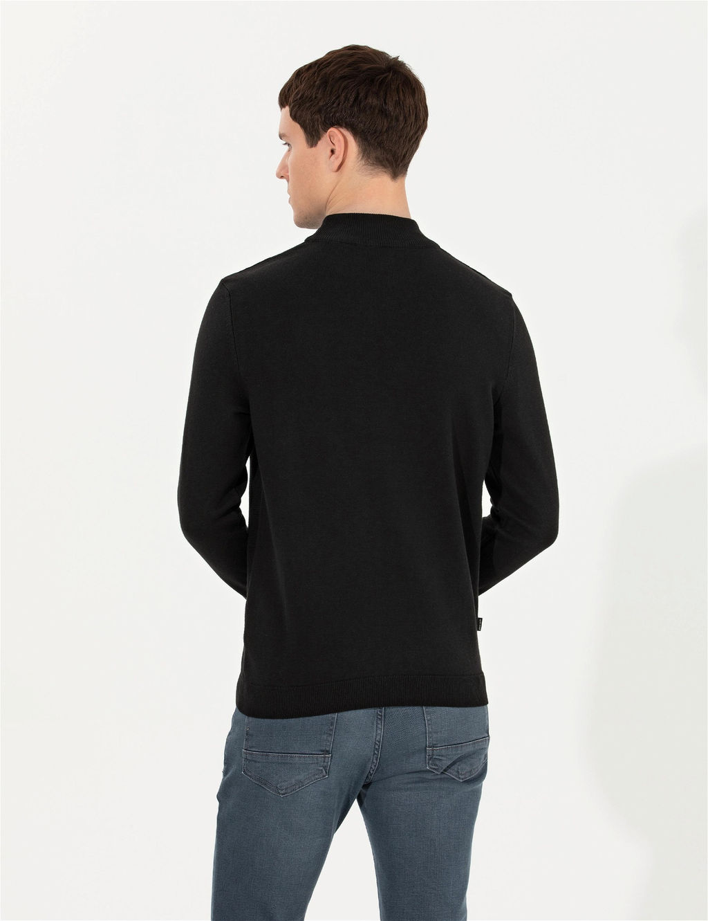 Siyah Slim Fit Yar_m Bal_k__ Yaka Triko Kazak - Pierre cardin фото 5