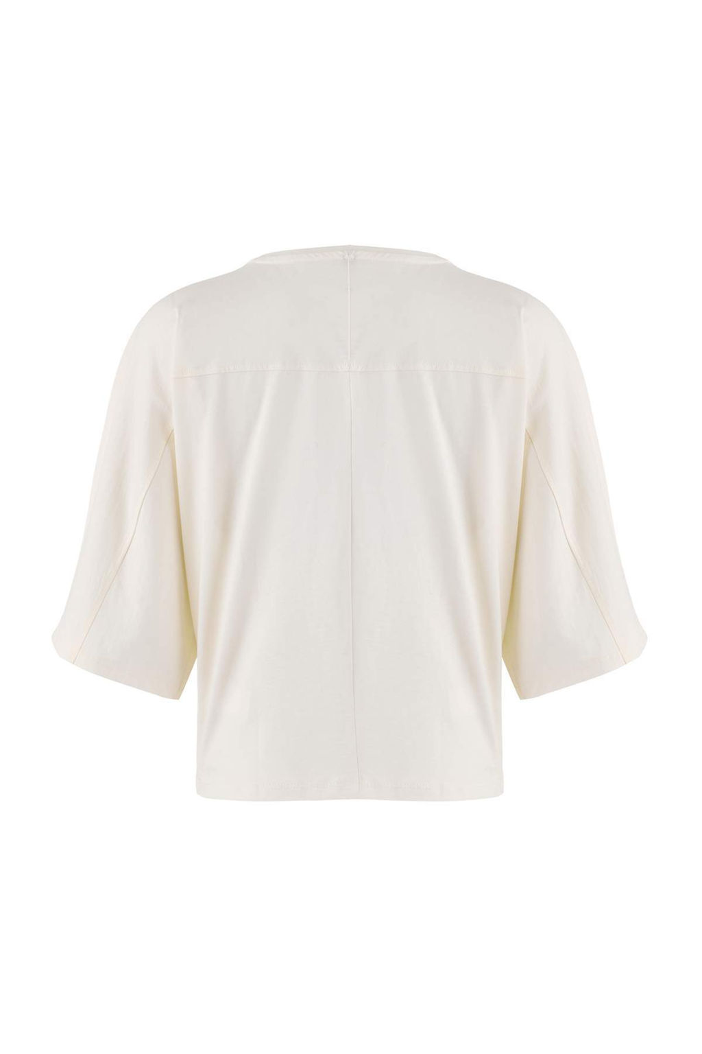 Wardrobe Essentials-Ekru Genis Kal?p Yarasa Kol %100 Pamuk Orme T-Shirt TWOSS26TS00047