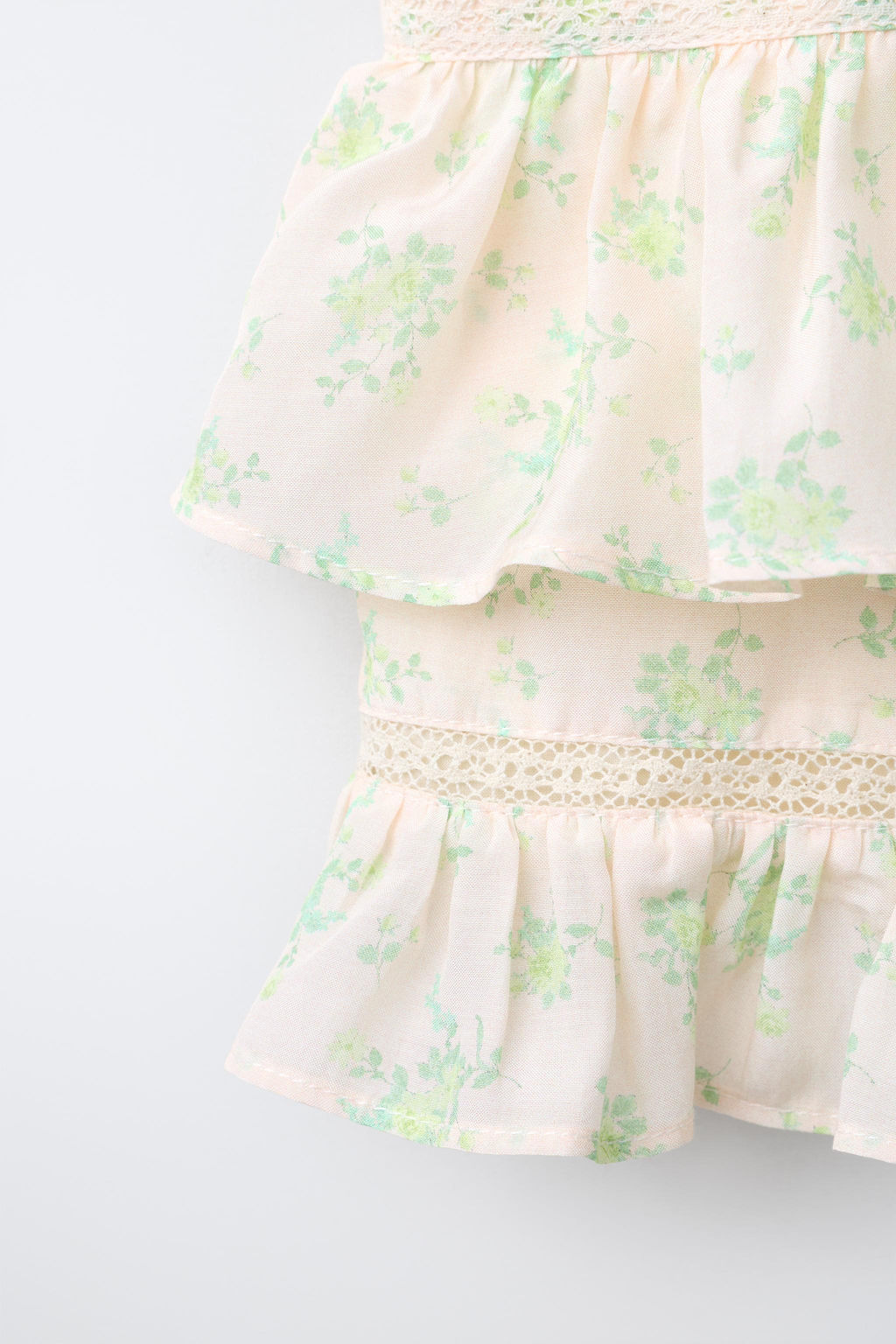 TOP DOBLE VOLANTE FLORES / Verde / Crudo - Zara фото 5