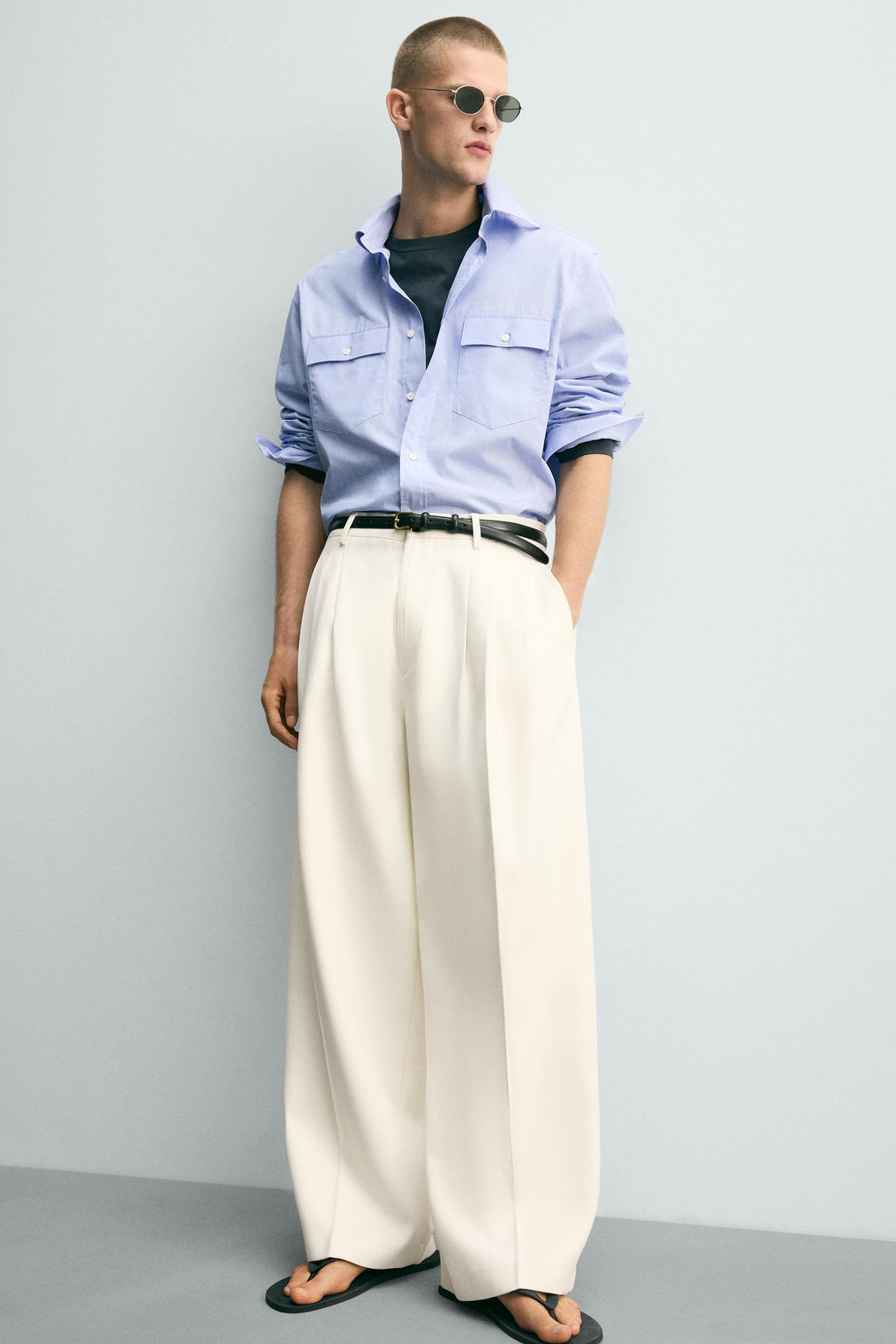 CAMISA RELAXED FIT BOLSILLOS / Celeste - Zara фото 5