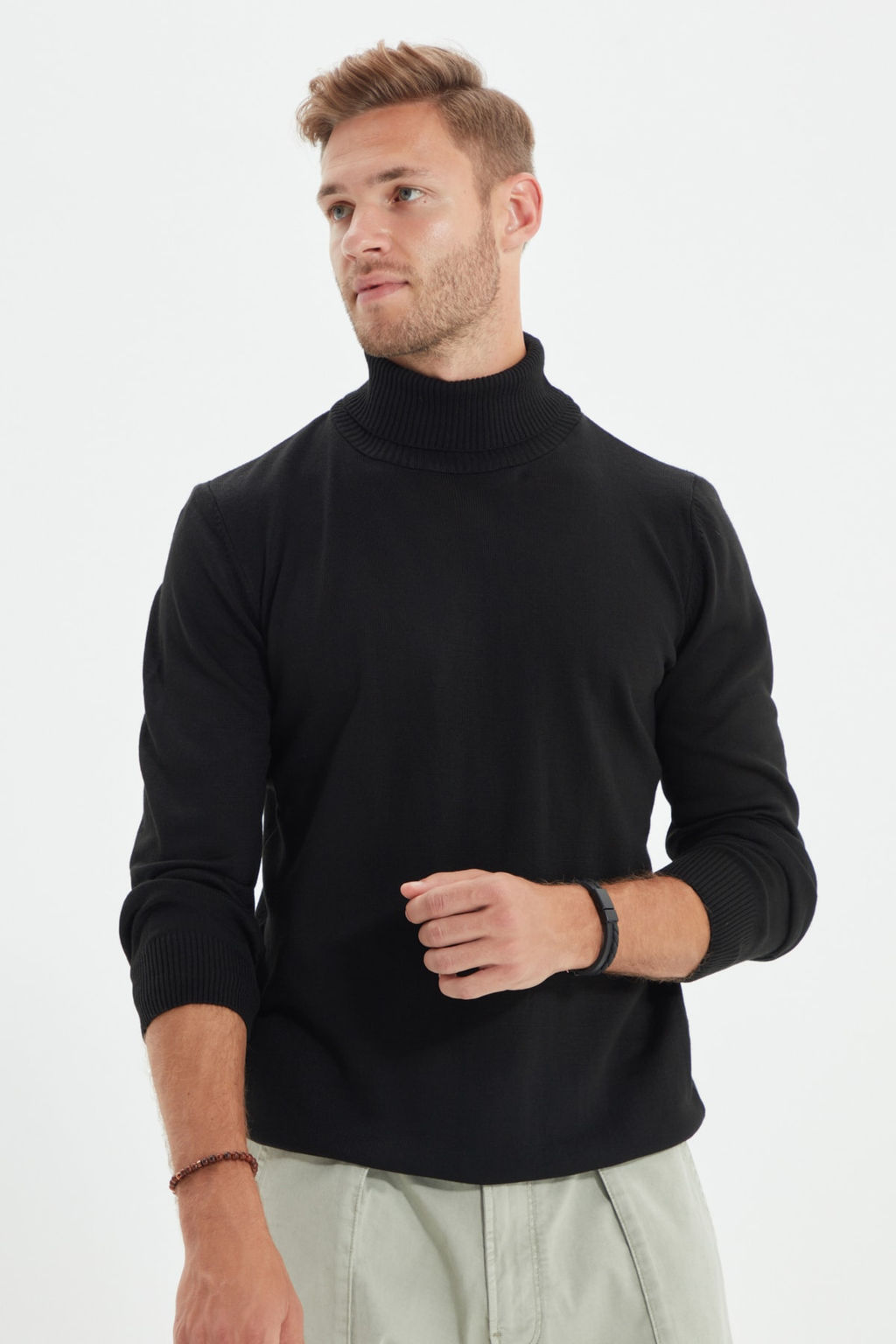 TRENDYOL MAN Siyah Slim Fit Dar Kesim Tam Bal?kc? Yaka Basic Kazak TMNAW21KZ0755 - Trendyolmilla фото 6