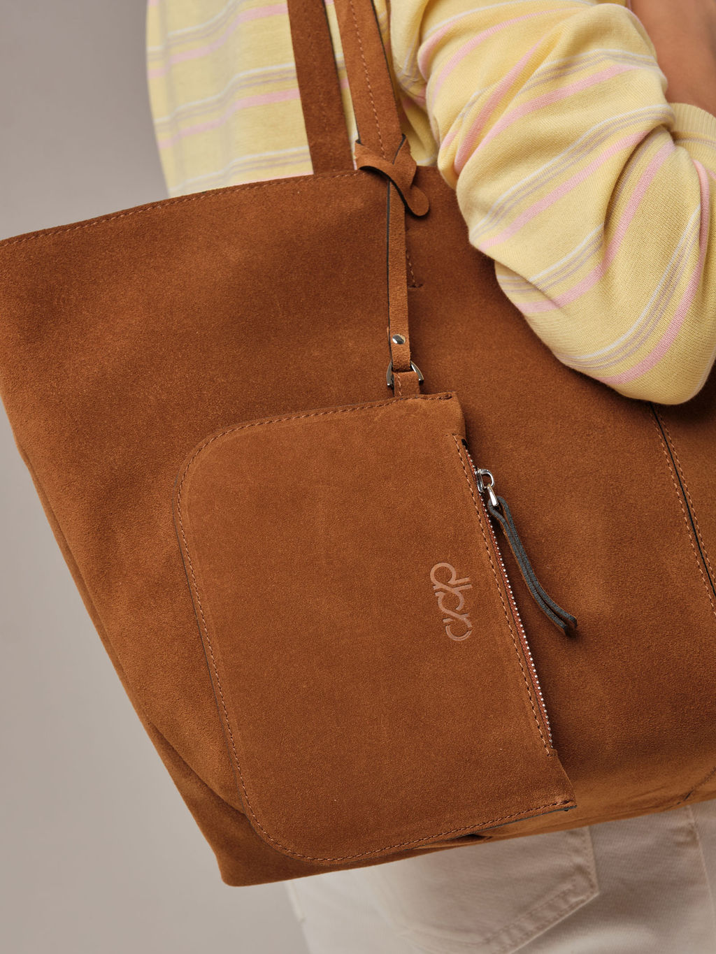 Замшевая сумка шоппер Texas DBR 31390 коричневый лист  фото 10