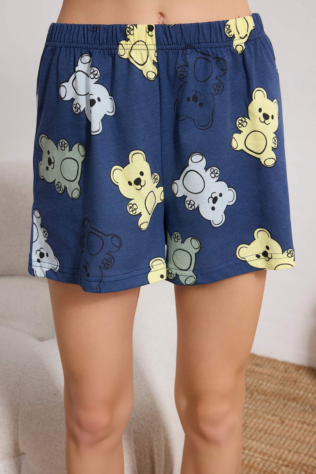 Trendyolmilla Ekru %100 Pamuklu Ay?c?kl? Sortlu Orme Pijama Tak?m? THMSS24PT00072  фото 30