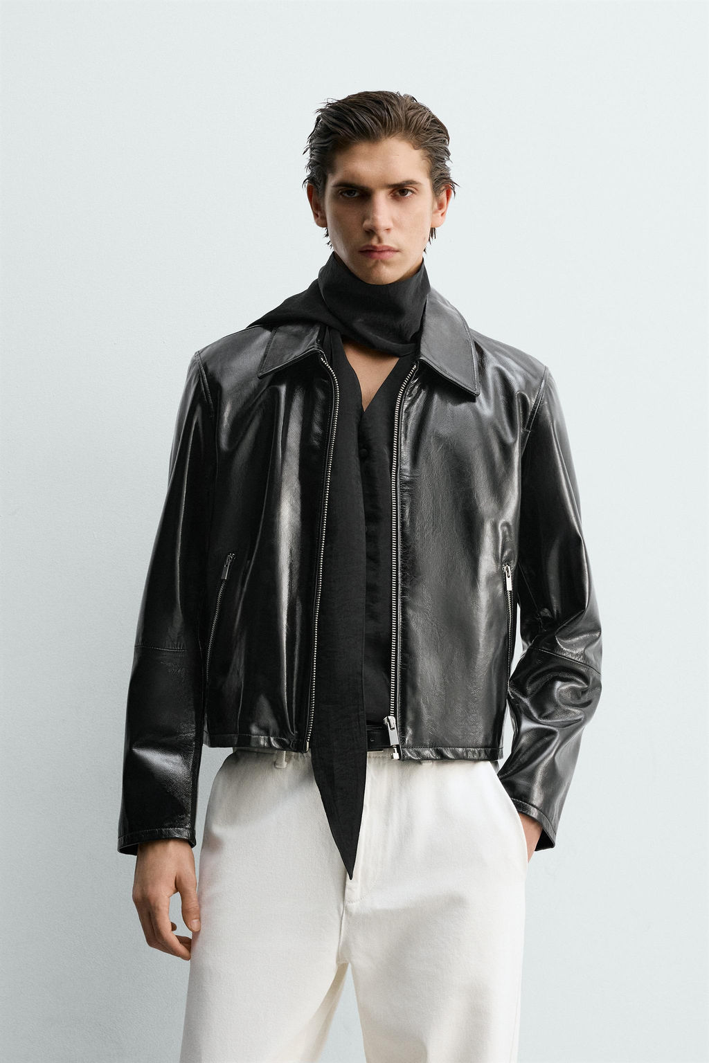 SHINY FINISH LEATHER JACKET - Zara фото 2