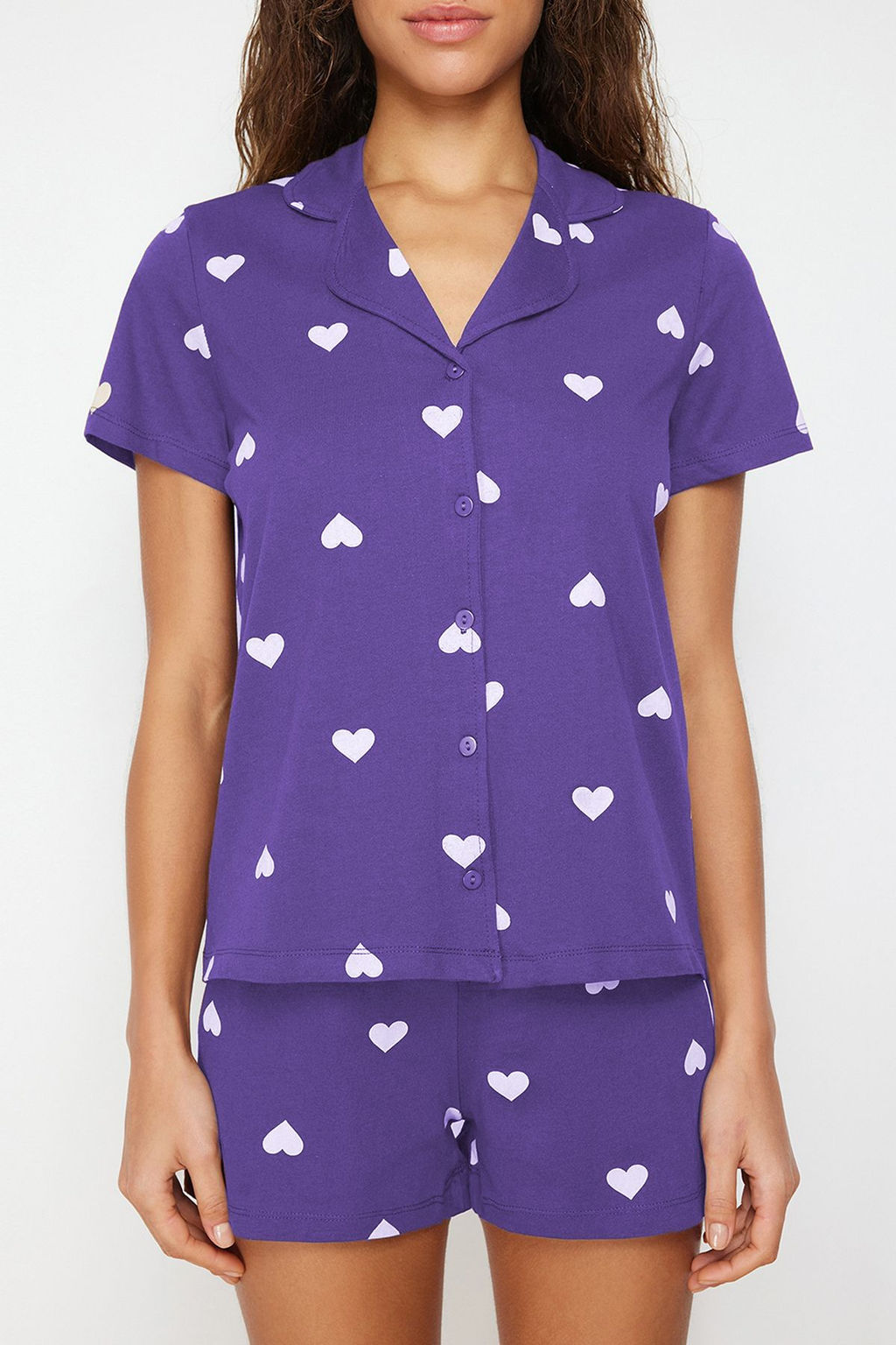 Trendyolmilla Ekru-Cok Renkli %100 Pamuklu Kalpli Sortlu Orme Pijama Tak?m? THMSS21PT0756 фото 39