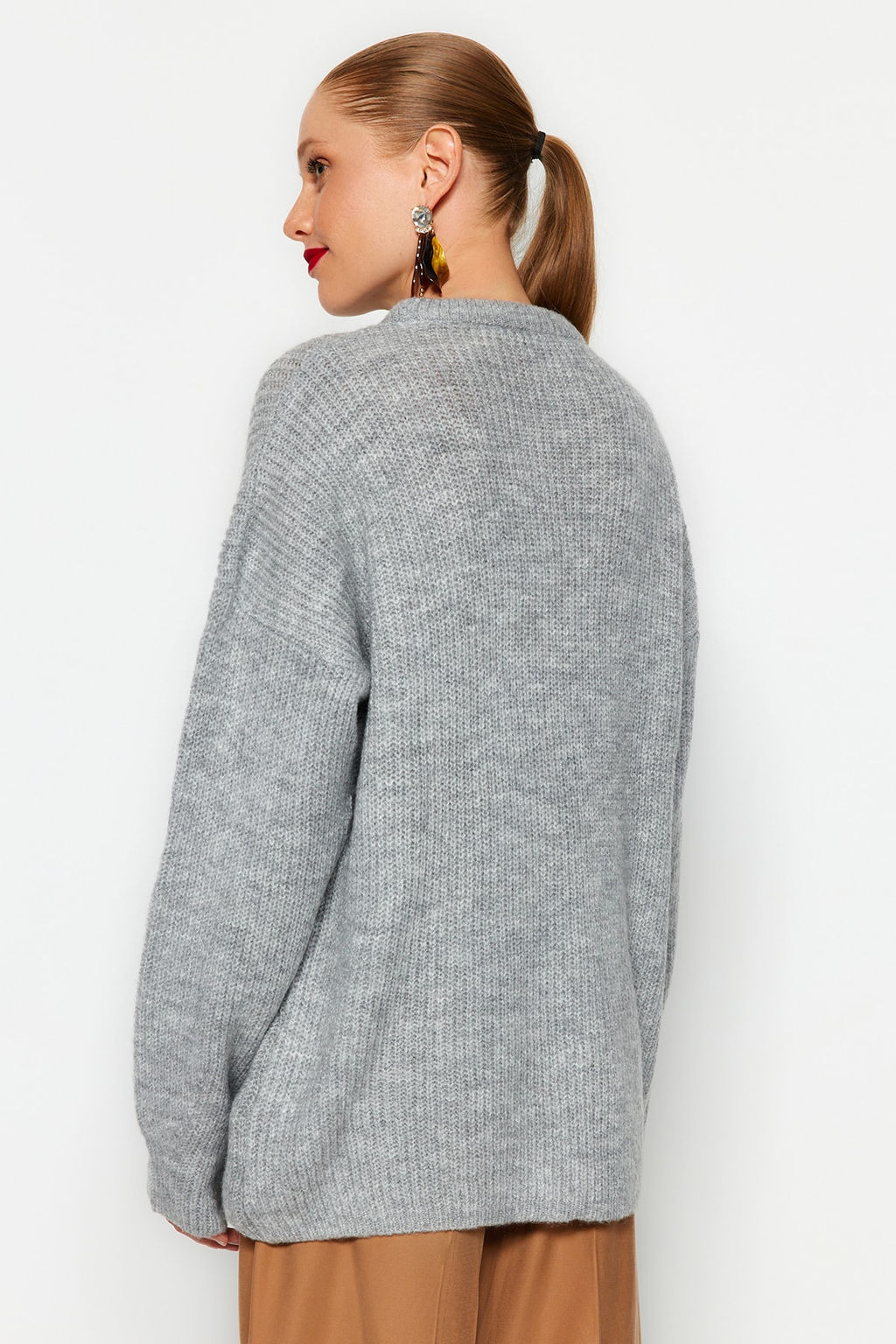 Tas Genis Kal?p Couple Yumusak Dokulu Basic Triko Kazak TWOAW20FV0142 - Trendyolmilla фото 17