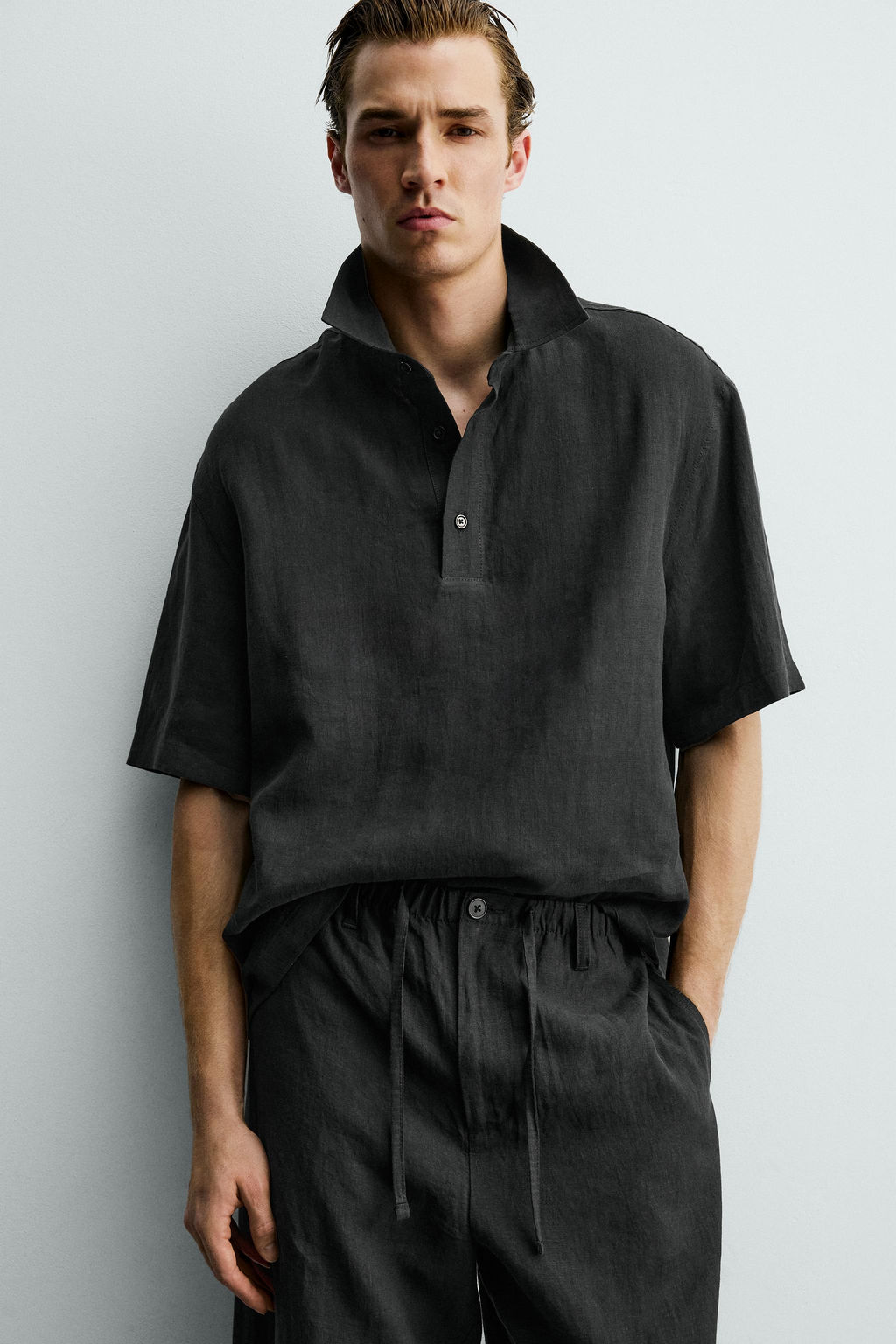 CAMISA POLO 100% LINO / Negro - Zara фото 6