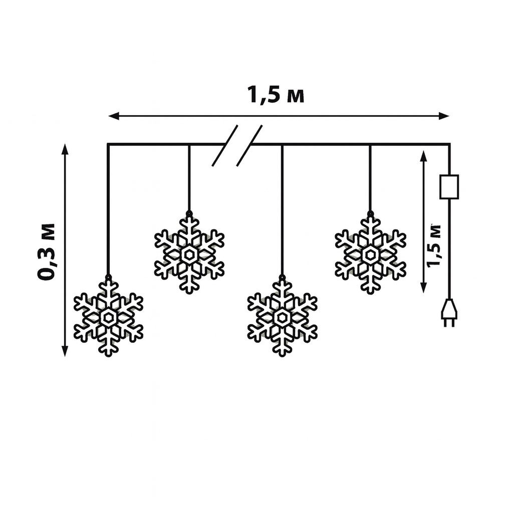 ULD-E1503-072/DTA BLUE IP20 SNOWFLAKES-3 Занавес фигурный светодиодный, 1,5х0,3м. 72 светодиода. Синий свет. Провод прозрачный. TM Uniel