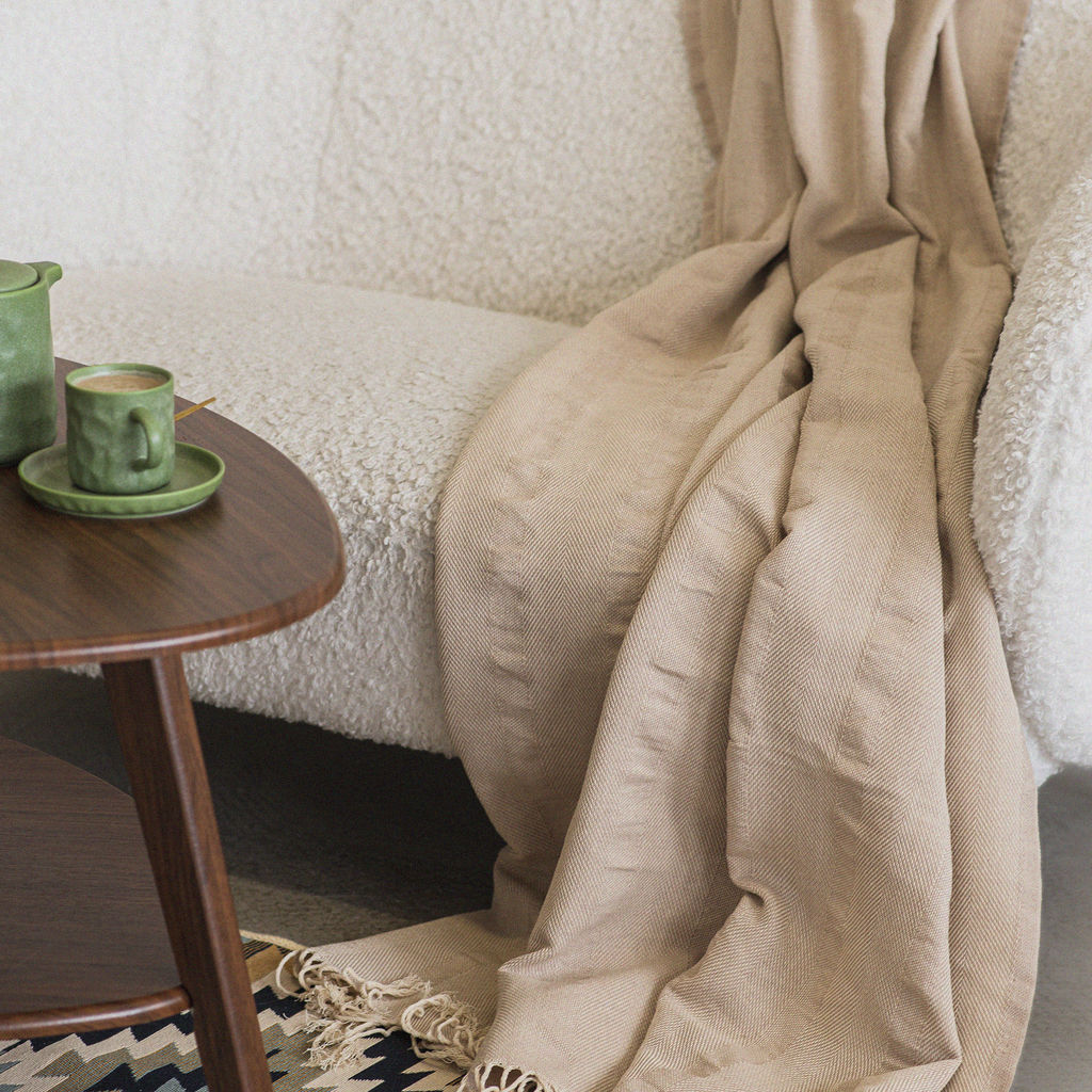 Плед хлопковый 140х200 бежевый