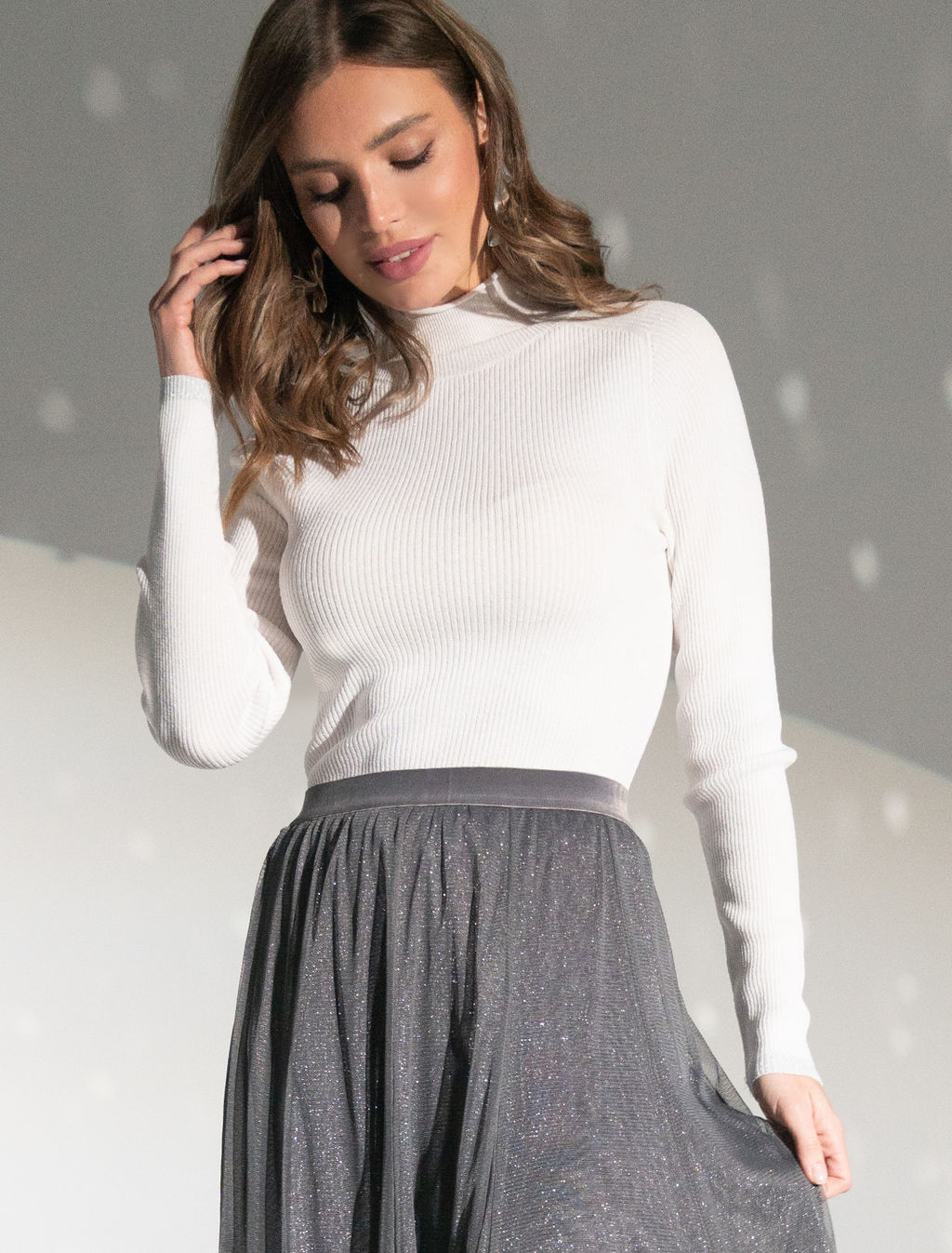 VILATTE / Свитер из вискозы в рубчик с мягким люрексом  фото 3