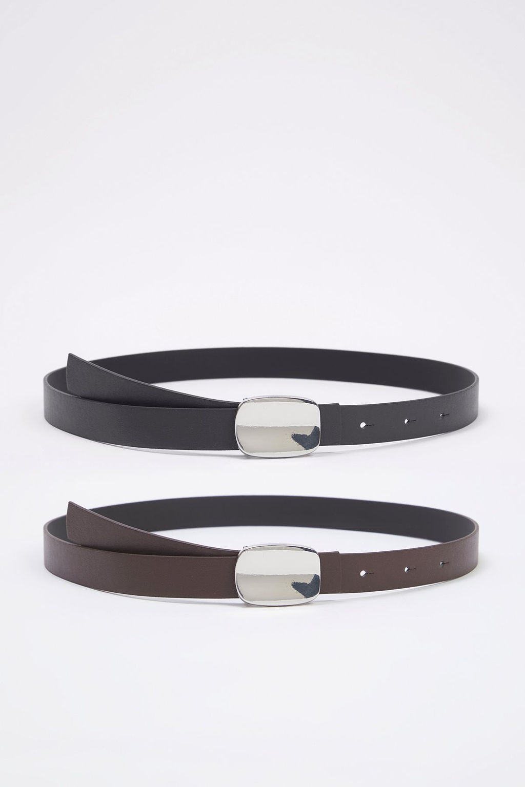 Trendyolmilla Siyah-Kahverengi 2li Paket Deri Gorunumlu Kad?n Kemer TWOSS25KE00014