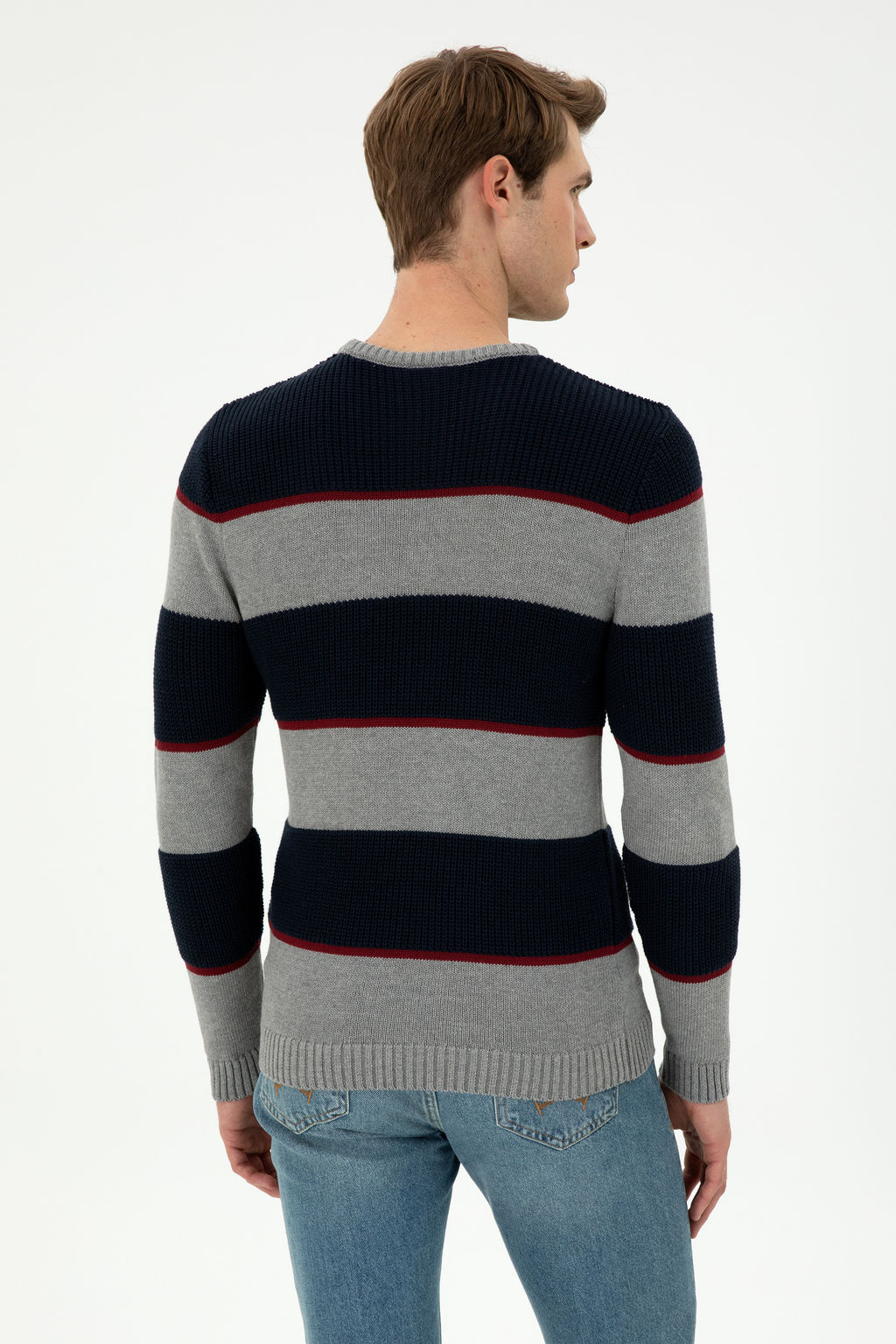 Erkek Slim Fit Bisiklet Yaka Gri Melanj Kazak - U.s. polo assn фото 12