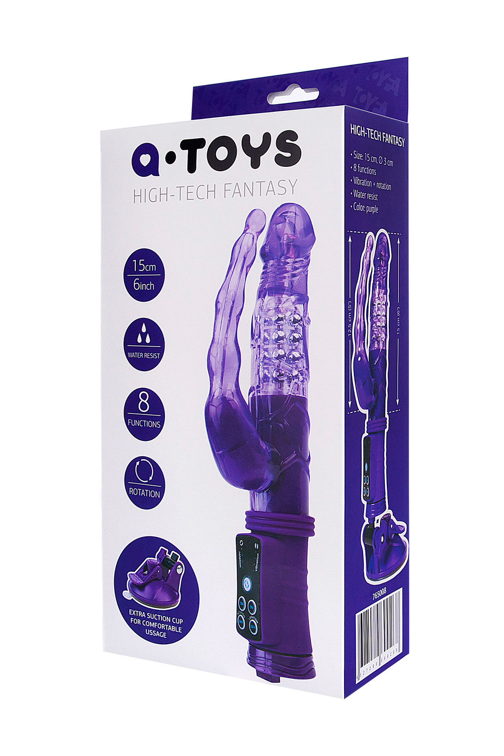 Анально-вагинальный вибратор TOYFA A-toys на присоске, фиолетовый, 22 см