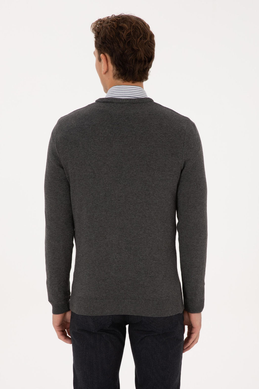 Erkek Slim Fit V Yaka Antrasit Melanj Basic Kazak - U.s. polo assn фото 5