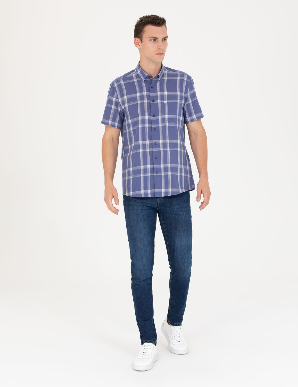 Lacivert Regular Fit K_sa Kollu G_mlek