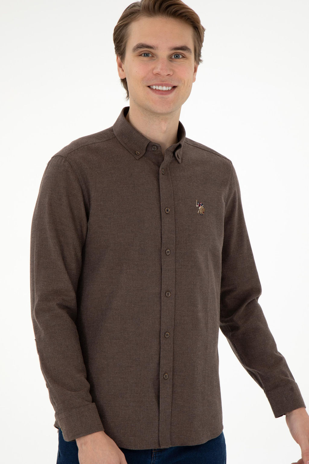 Мужская базовая рубашка кокосового цвета с длинным рукавом Неожиданная скидка в корзине - U.s. polo assn фото 3