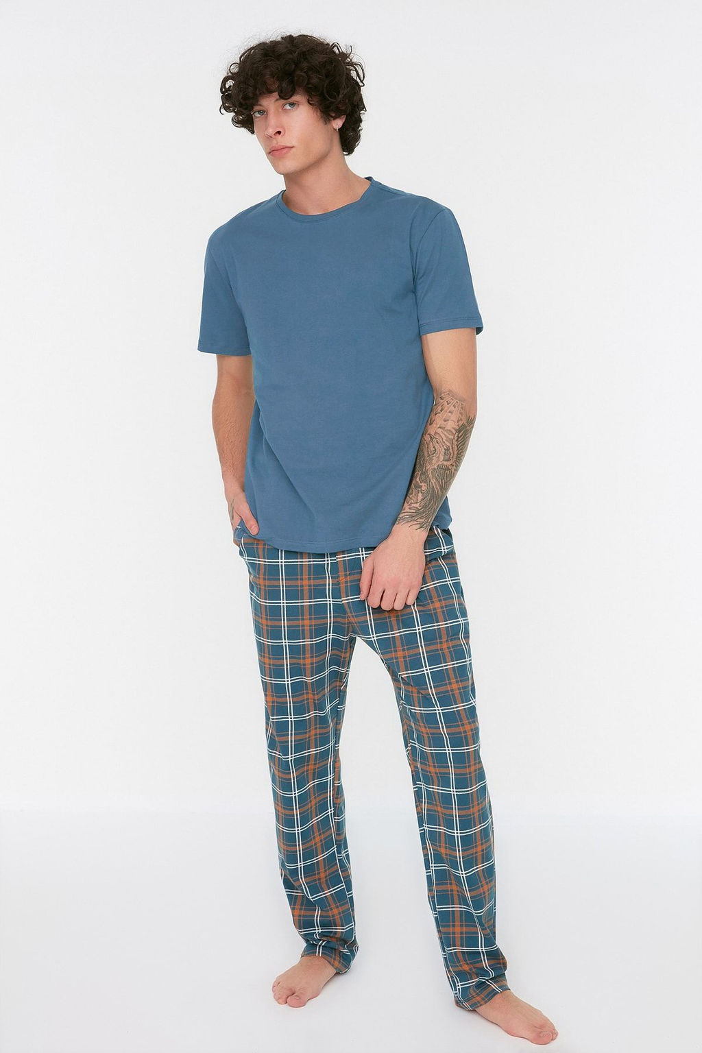 TRENDYOL MAN Lacivert Ekose Orme %100 Pamuk Regular Fit Pijama Tak?m? THMSS21PT0328 - Trendyolmilla фото 4