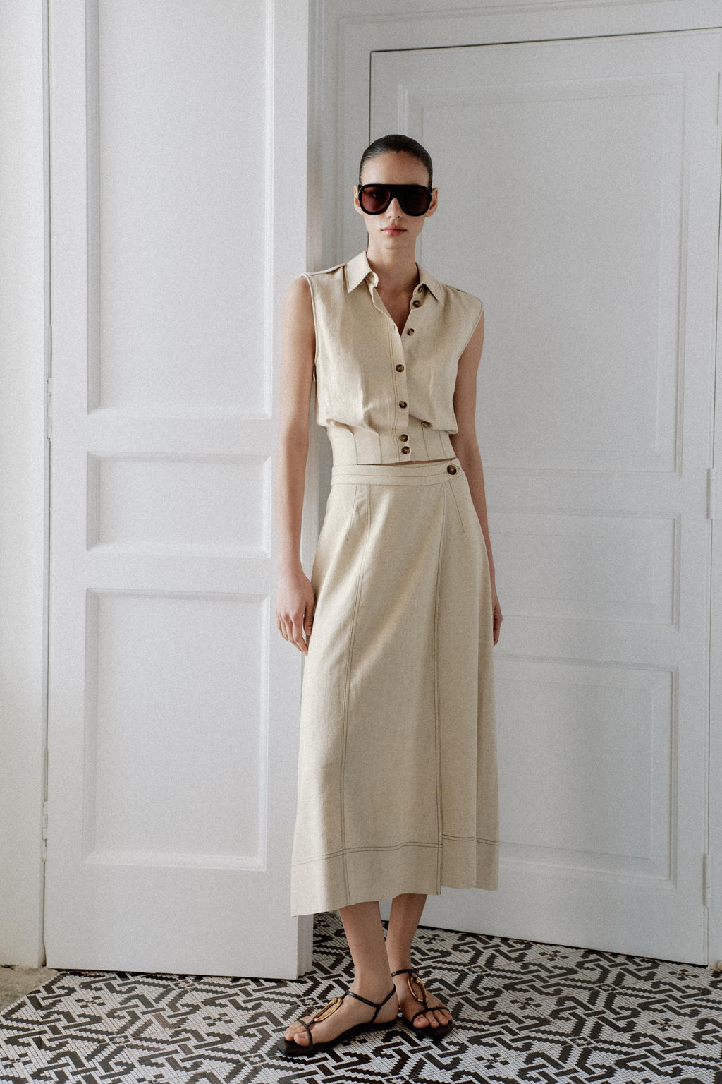 FALDA MIDI CRUZADA CON LINO / Beige claro - Zara фото 6