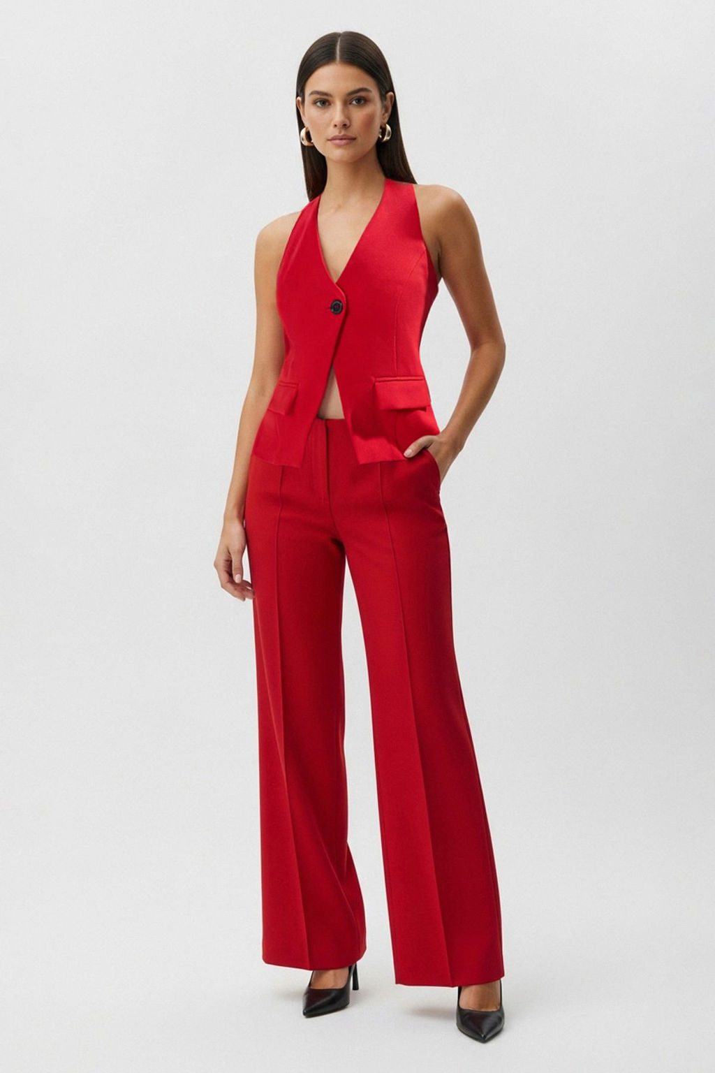 Trendyolmilla K?rm?z? Regular Regular Halter Yaka Tek Dugmeli Yelek TWOSS25YE00087  фото 2