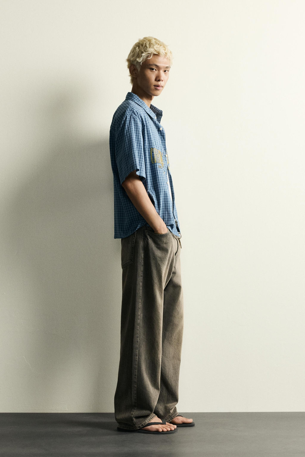 CAMISA RELAXED FIT CUADROS CREMALLERA / Azul