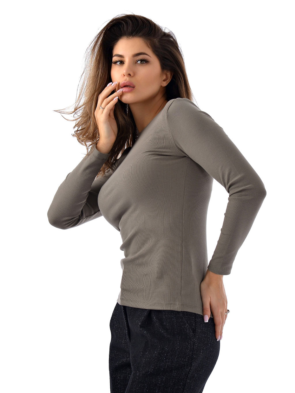 базовый лонгслив в рубчик (лапша)